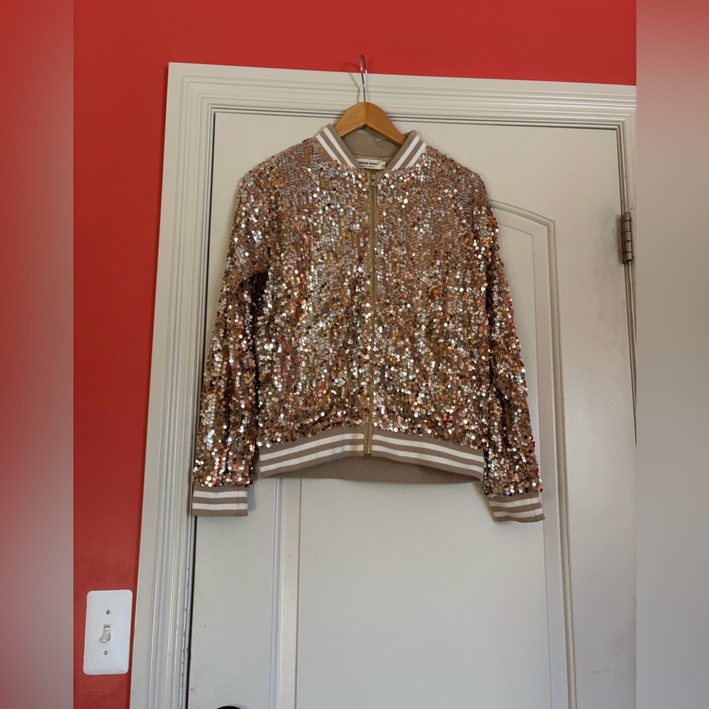 Anna-Kaci Sequin Bomber Jacket - Gold. Size Small